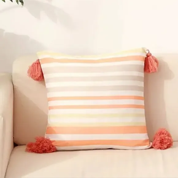 QVC Berkshire Blanket 18x18in Sriped Throw Pillow Orange and Yellow Tones NIB! - Picture 1 of 5